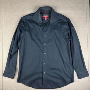 Kenneth Cole AWEAR-TECH Shirt Mens 16.5 32/33 Black Slim Fit Non-Iron Stretch‎